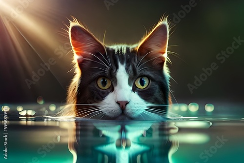 kot w wodzie photo