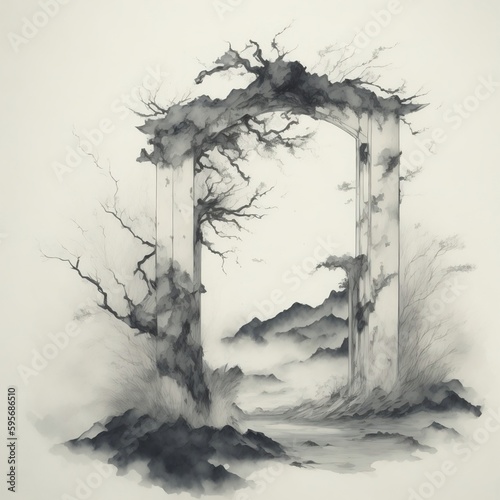 Artistic gate, ink splash 