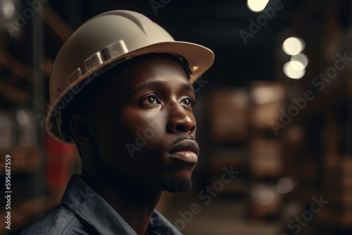 African American engineer in warehouse or factory. Generative AI