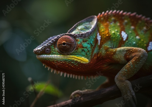 A Close-Up of a Colorful Chameleon. Generative AI.  © ern