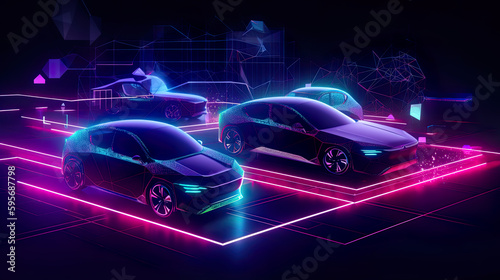 Futuristic illustration showcasing the potential of connected cars, with IoT and smart technologies, neon, AI generative digital illustration © Friedbert