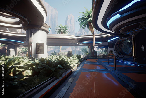 Fotografering The space colony with a futuristic structures and greenhouses