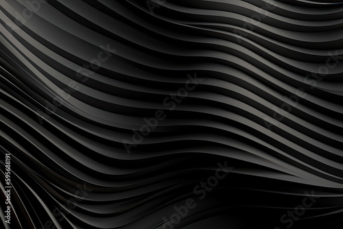 Glossy black wavy texture. Glowing wallpaper with abstract shapes. Background with curvy shapes. Generative AI