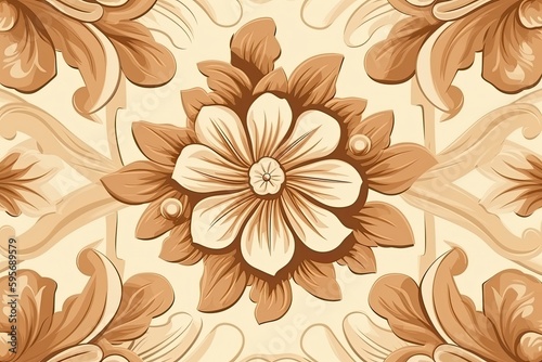 beige background with a brown and white floral pattern. Generative AI