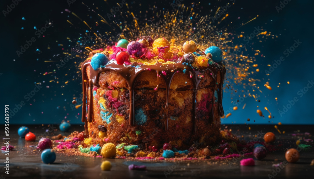 Birthday cake explodes with joy and sprinkles in close-up shot under ...