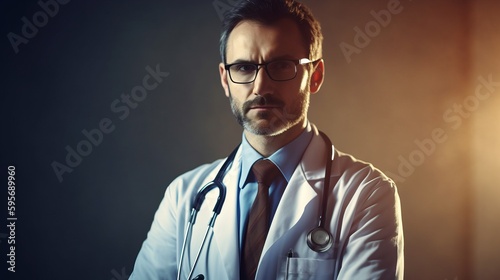 Doctor in front a bright background close-up photo realistic. Al generated
