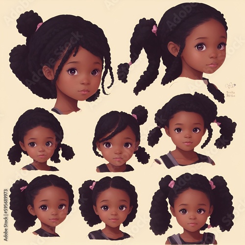a little black girl with a long french braid (ID: 595689973)