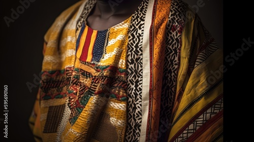 Traditional Ghanaian clothing is worn by men. Generative AI