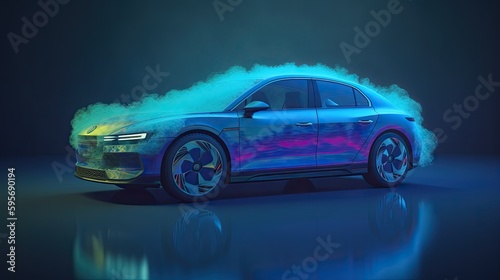 A cell fueled powered car emitting water vibrantions on an isolated background. Generative AI