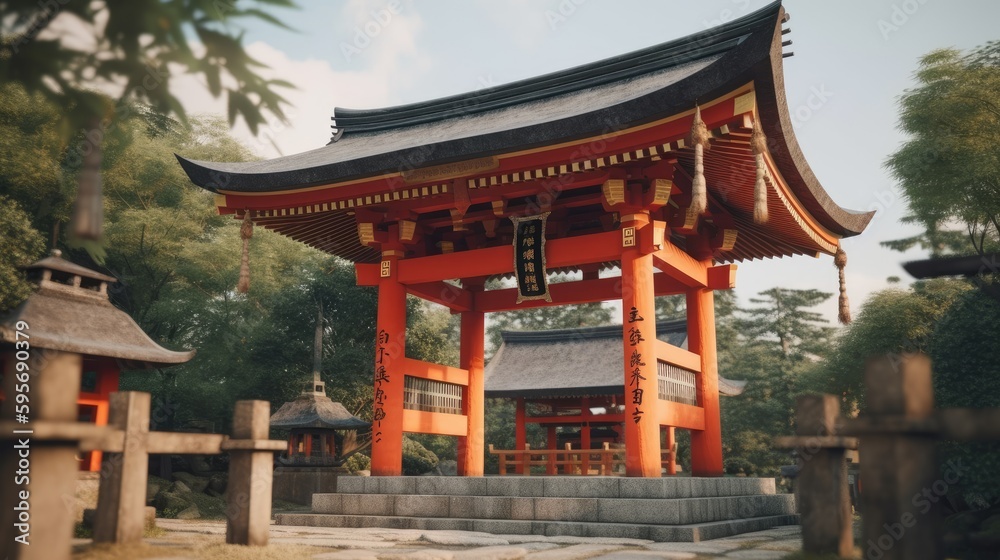 A Shinto Shrine Japanese temple. Generative AI