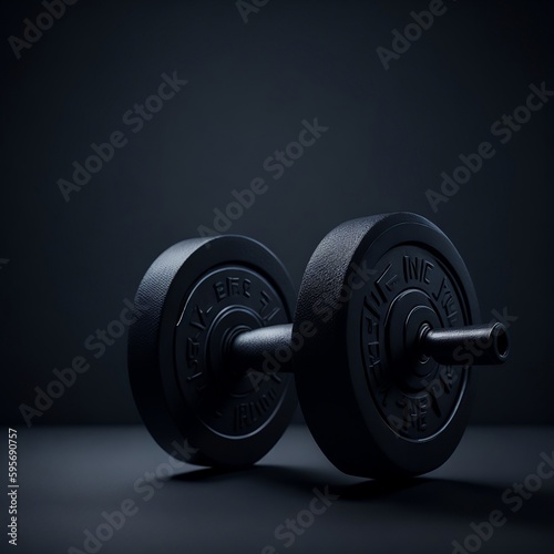 Rubber Dumbbell lying on Grey Gym Floor, ai generated