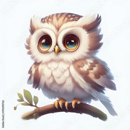 margin, pure white background, kawaii style, full body shot, A painting of a flying Brown baby owl with large, glassy eyes and a big smile, Artstation, furry art, detailed painting, digital painting (ID: 595690762)