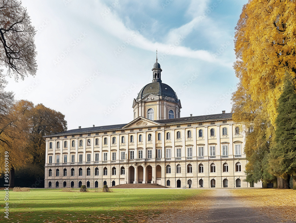 Obraz premium Large Exterior View of a German University Resembling the Impressive University of Bonn - generative ai