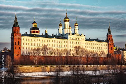 A Photograph of the Impressive and Imposing Kremlin at Sunset - generative ai