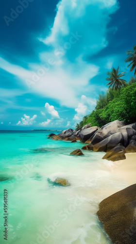 beach with trees and rocks background © Epik Stock