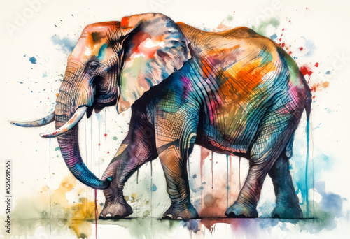 Multicolored ink wash painting of a full body elephant  AI  Generative  Generative AI