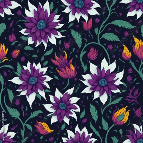 Cartoon Flower pattern Tilable  generative ai