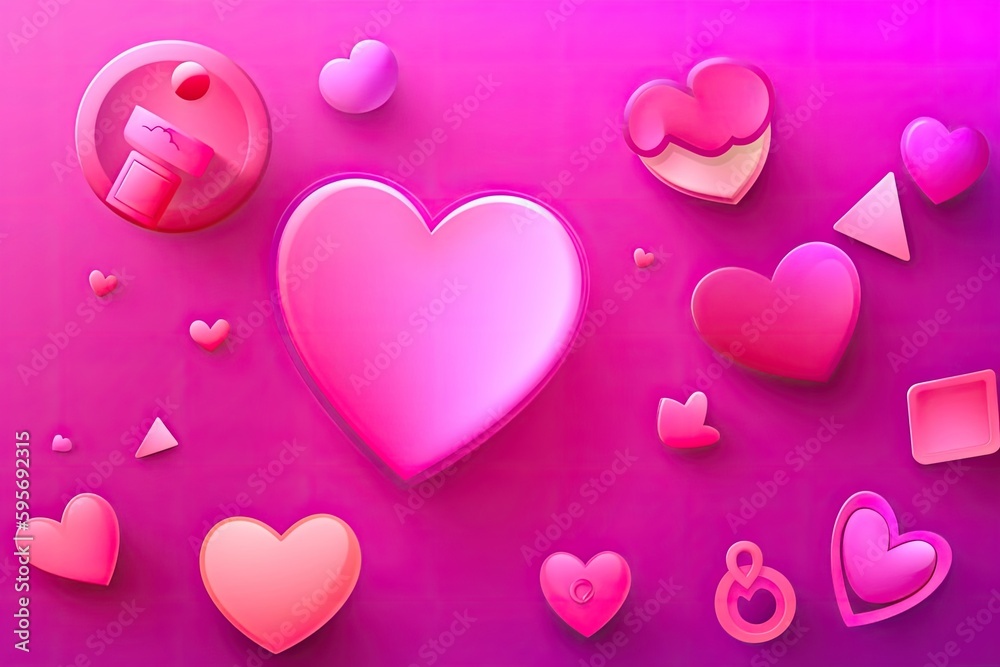 pink background filled with hearts and various shapes. Generative AI