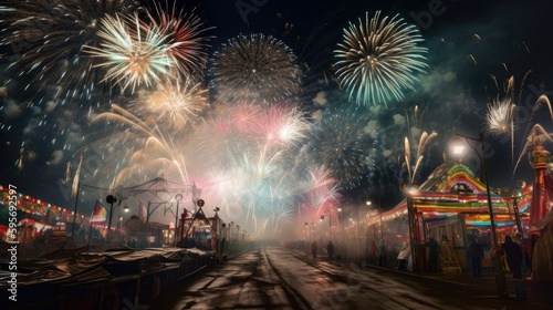 Fireworks during a carnival festival. Generative AI
