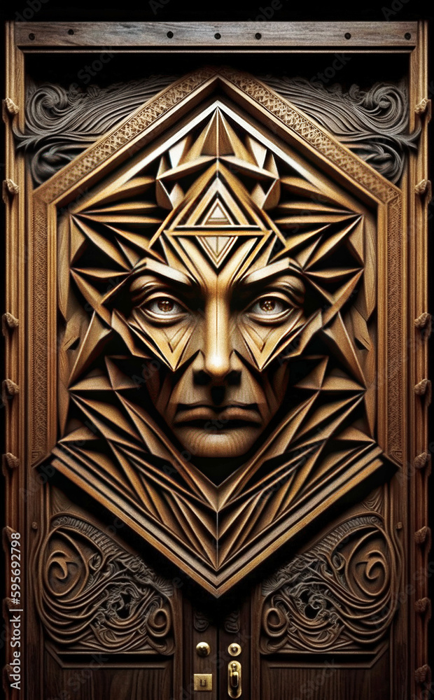 Sacred Geometry Wooden Face- generative ai Sacred Geometry Wooden Face- generative ai
