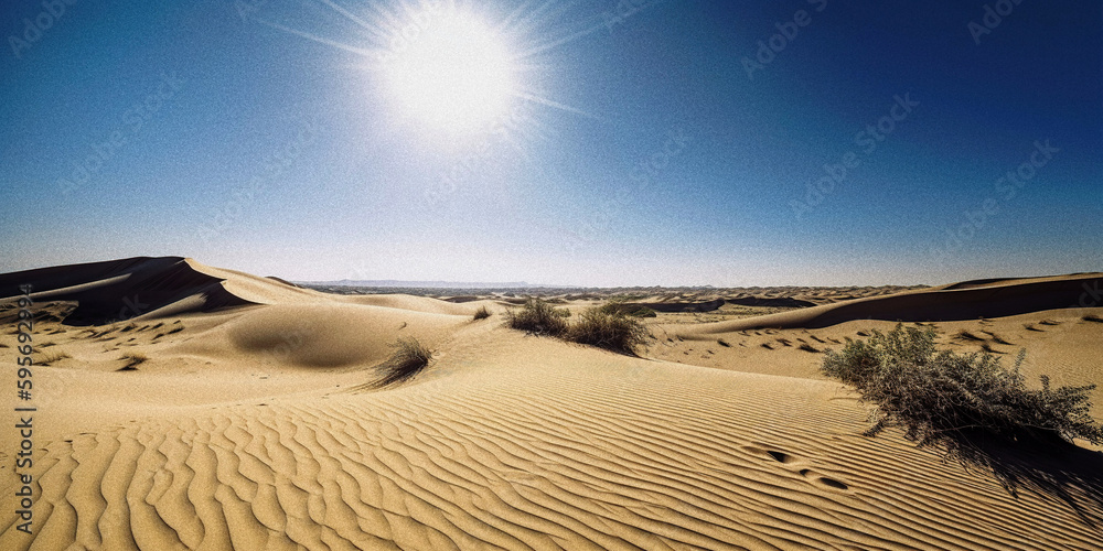 Naklejka premium An Arid Desert Landscape with Sand Dunes - generative ai