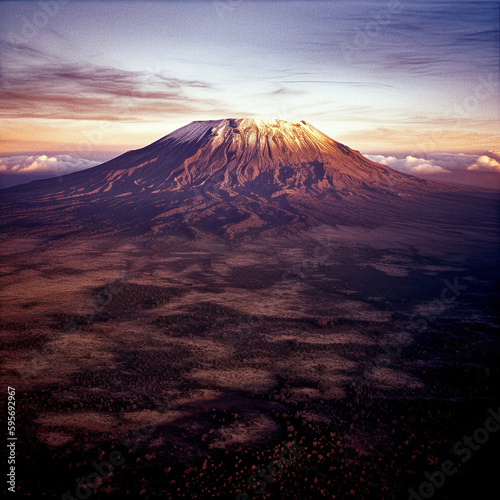 Aerial View of Mount Kilimanjaro at Sunrise - generative ai © Uolir