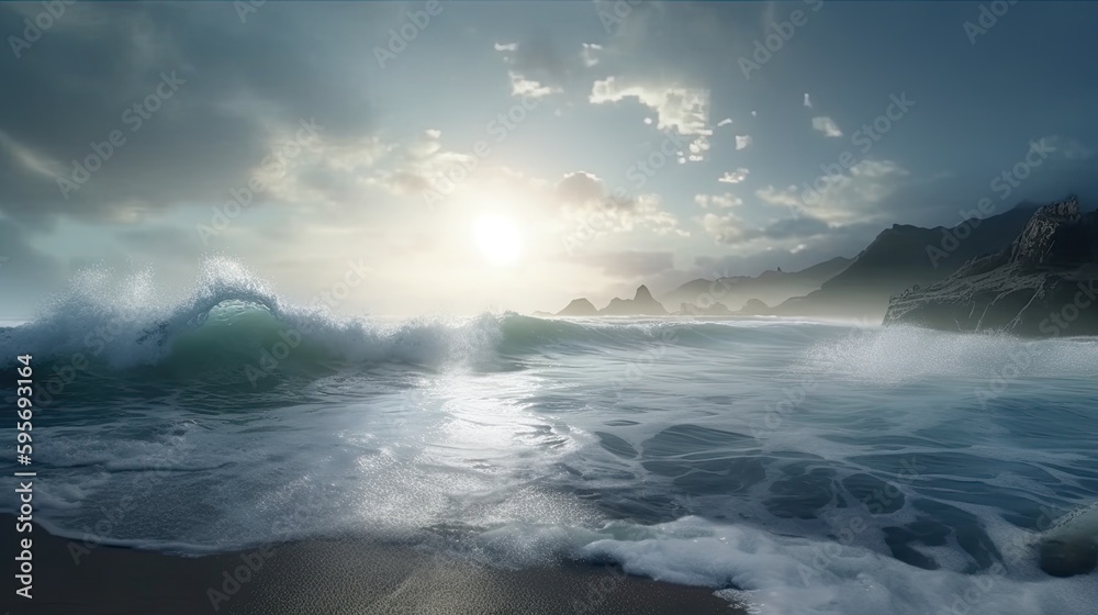 Sunlight over Ocean waves. Generative AI