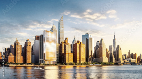 New York City on a summer afternoon  Manhattan reflecting in the river - generative ai