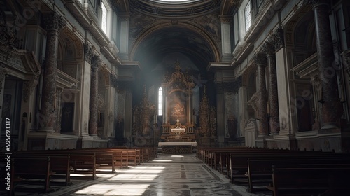 An interior of the church of the holy sepulcher. Generative AI