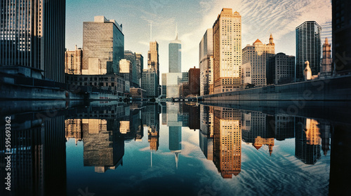 Manhattan Reflections: A Stunning Cityscape by the River - generative ai