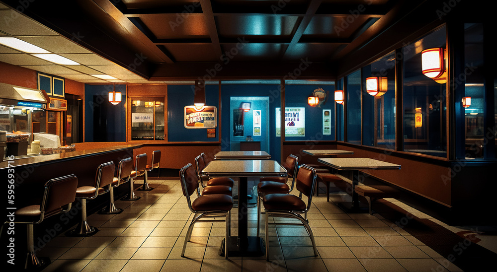 Retro diner interior in Edward Hopper style - generative ai
