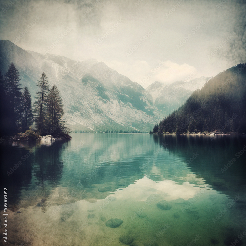 serene lake amidst mountains - generative ai
