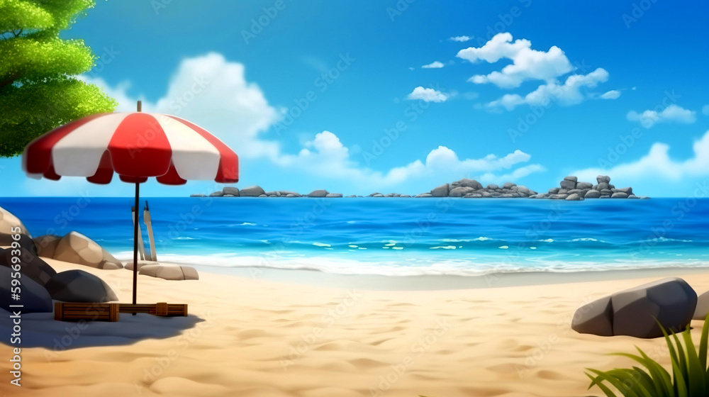 Sun-Kissed Beach with Blue Ocean and Relaxing Sunloungers, generative ai