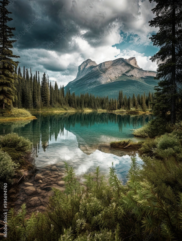 Tranquil Mountain Lake Landscape - generative ai