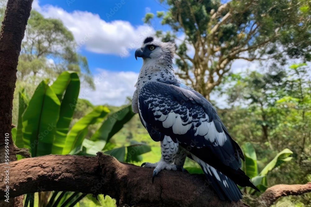 Obraz premium majestic bird perched on a branch of a tree. Generative AI