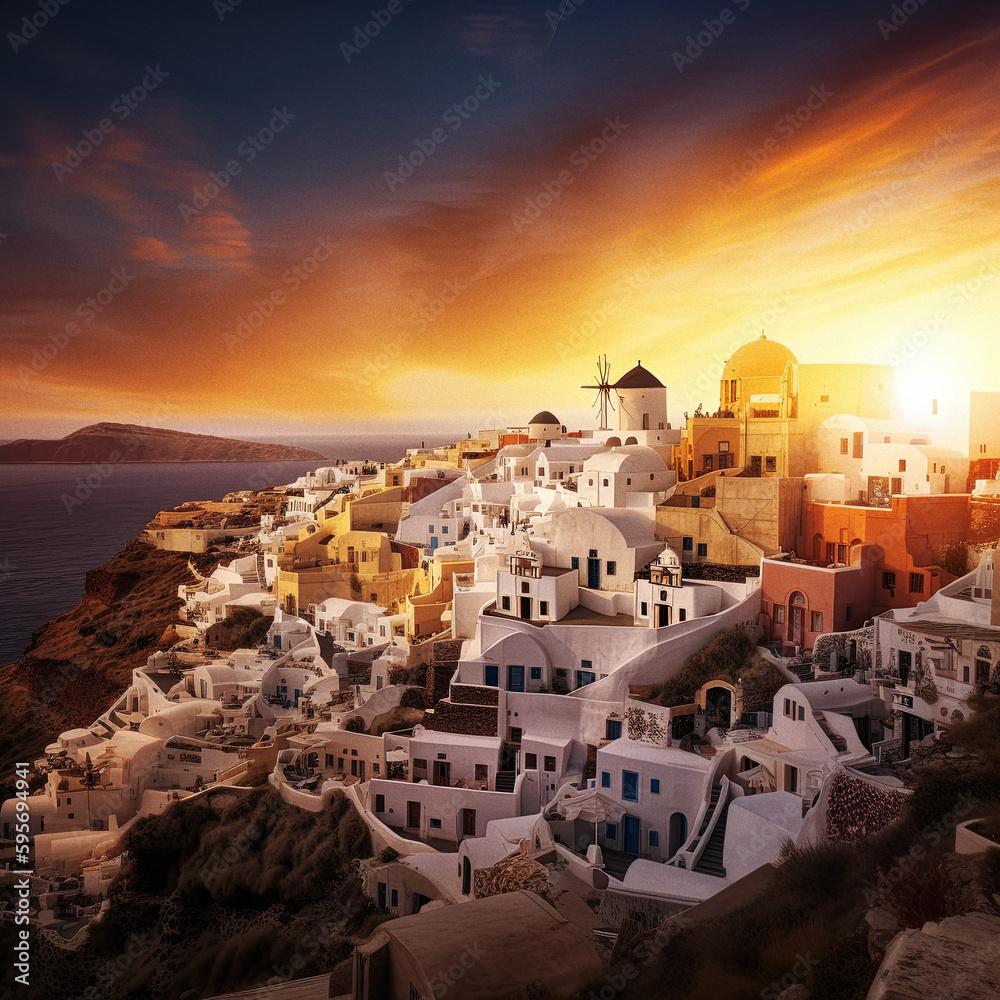 Spectacular Santorini Sunset - generative AI
