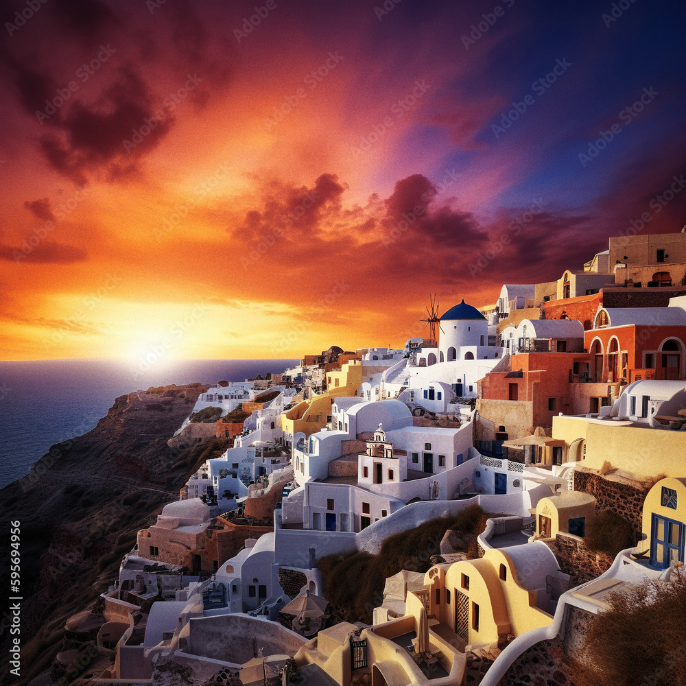 Spectacular Santorini Sunset - generative AI
