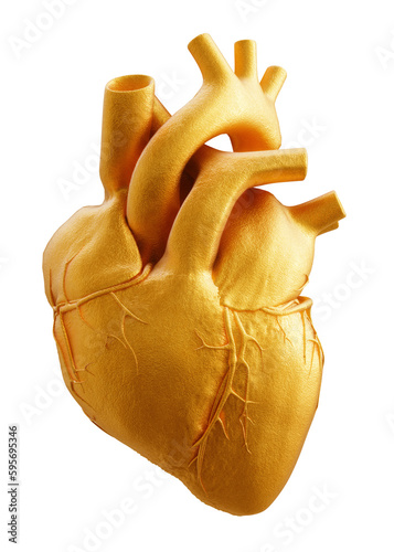 Foto Golden human heart isolated on transparent background
