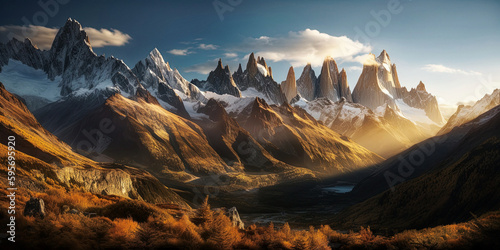 Majestic Mountain at Golden Hour - generative AI © Uolir