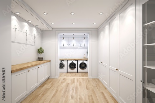 laundry room with a washer and dryer. Generative AI