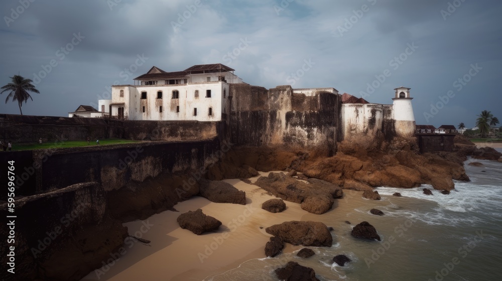 The Elmina Castlehistoric trade Buildings in ruins. Generative AI
