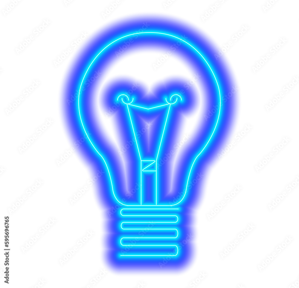 Glowing neon light bulb with idea icon concept isolated in blue color. Energy and idea symbol. Inspiration concept. - High Resolution Illustration Glowing neon light bulb with idea icon concept isolated in blue color. Energy and idea symbol. Inspiration concept. - High Resolution Illustration