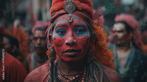 The Bhairab Naach festival in Nepal where people paint their faces. Generative AI