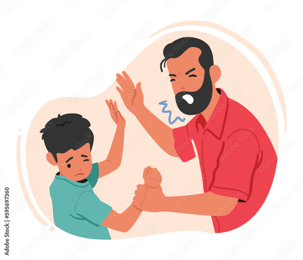Father Scolding And Abusing Son, Reflecting A Painful And Destructive Dynamic, Causing Emotional And Psychological Harm