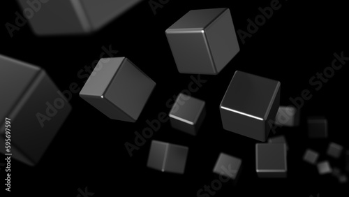 Abstract cubes isolated on black background. 3d illustration. © MP