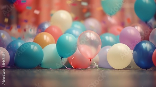 Pastel colorful balloons blur bokeh background. Pastel colorful bokeh background. AI generative