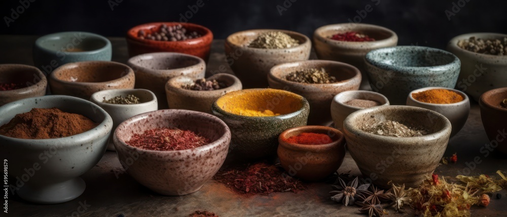 Spices on black background. Generative AI