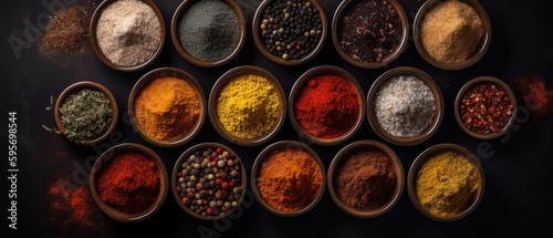 Spices on black background. Generative AI