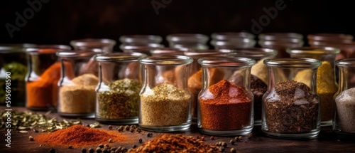 Spices on black background. Generative AI