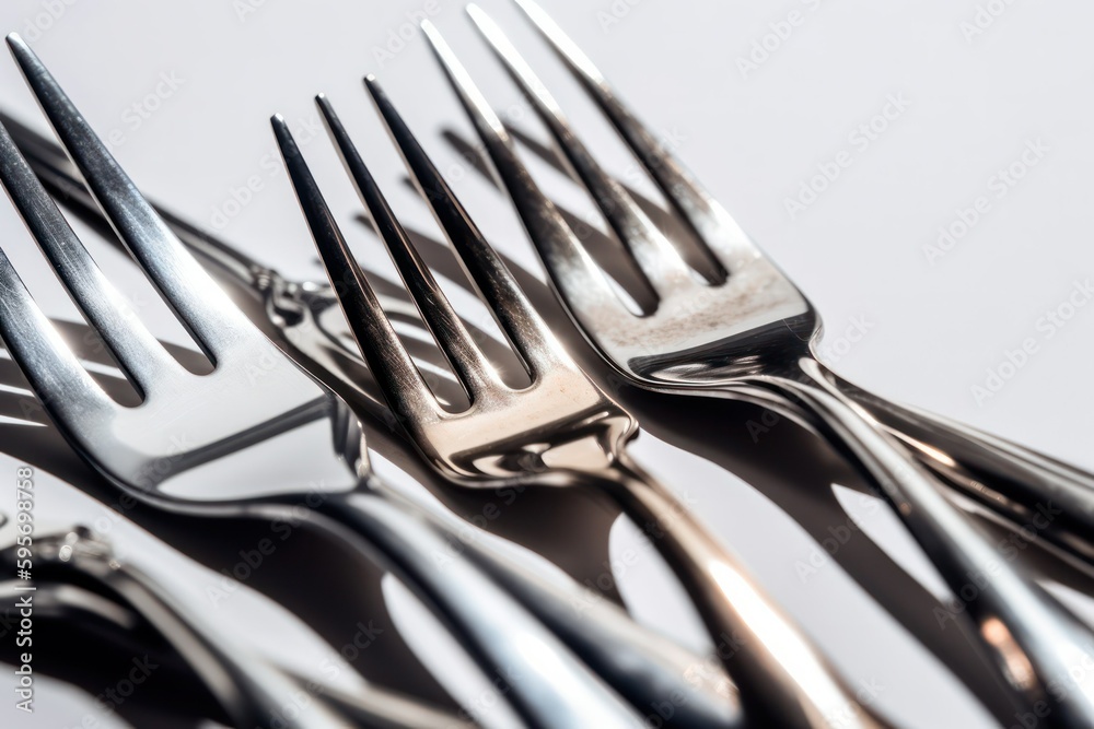 background with a lot of metal forks on a light background.Generative AI background with a lot of metal forks on a light background.Generative AI